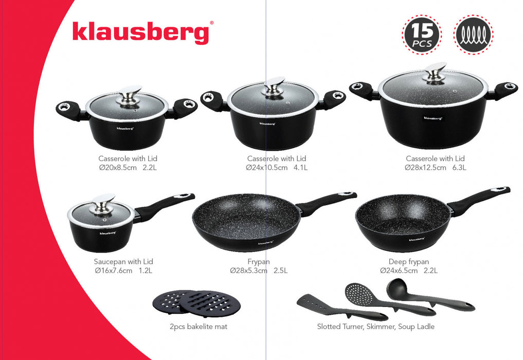 2-GARNKI GRANITOWE 15 ELE. KLAUSBERG MARMO KB-7322-2